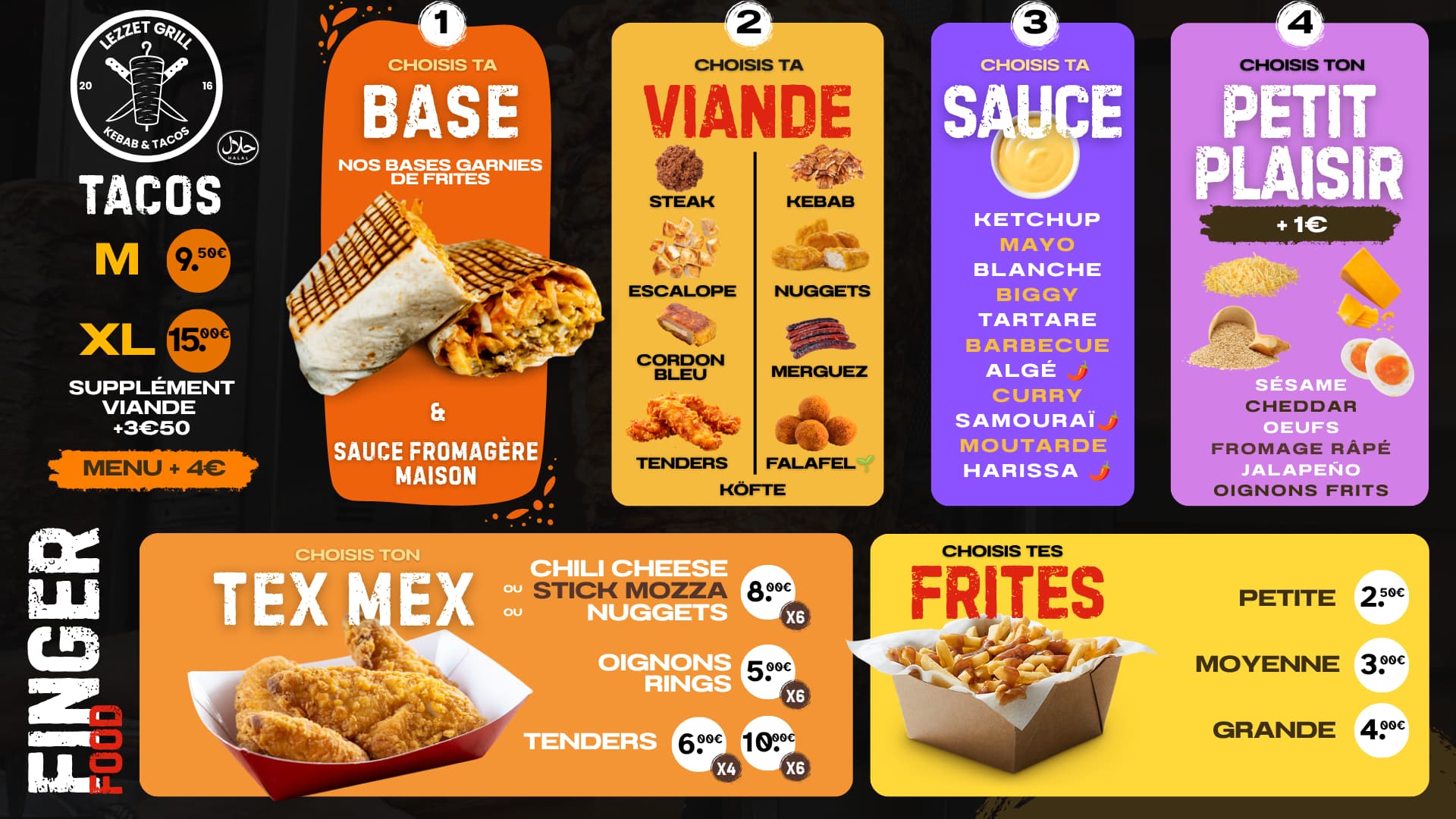 Menu Tacos et Finger Food