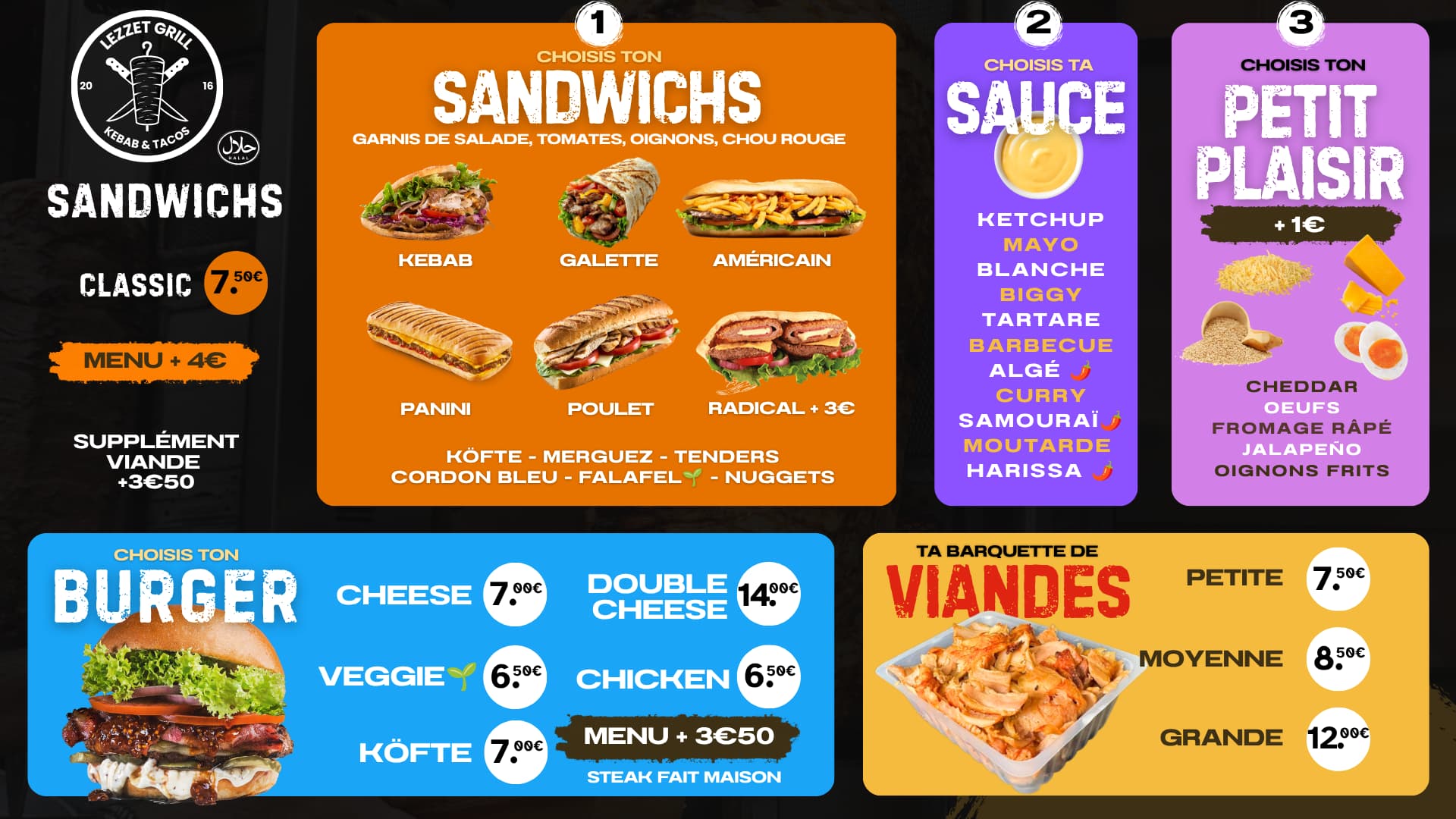 Menu Sandwichs et Burgers