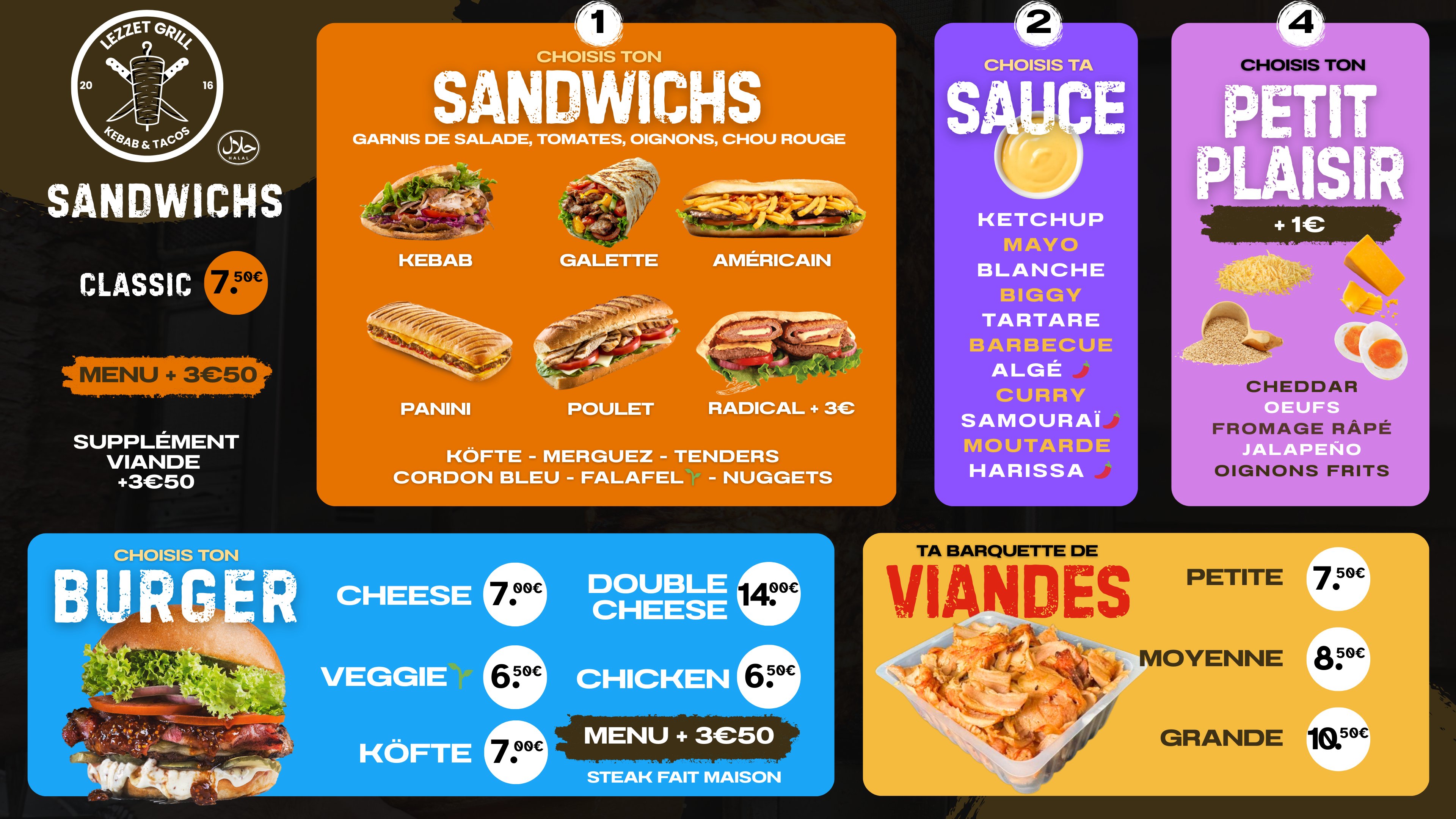 Menu Sandwichs et Burgers
